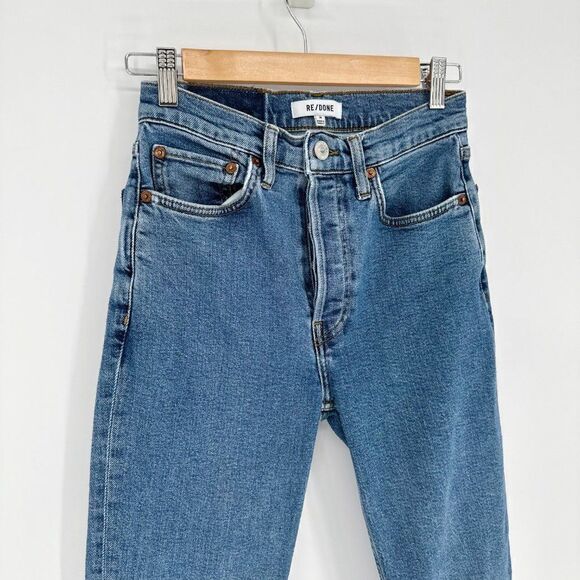 RE/DONE 90s High Rise Ankle Crop Jeans Button Fly Raw Hem Medium Wash Women's 26 - Picture 3 of 9